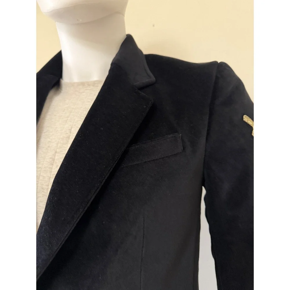 William Rast Mens Black Velvet‎ Blazer Jacket Gold Logo Sleeve Two Button Size S